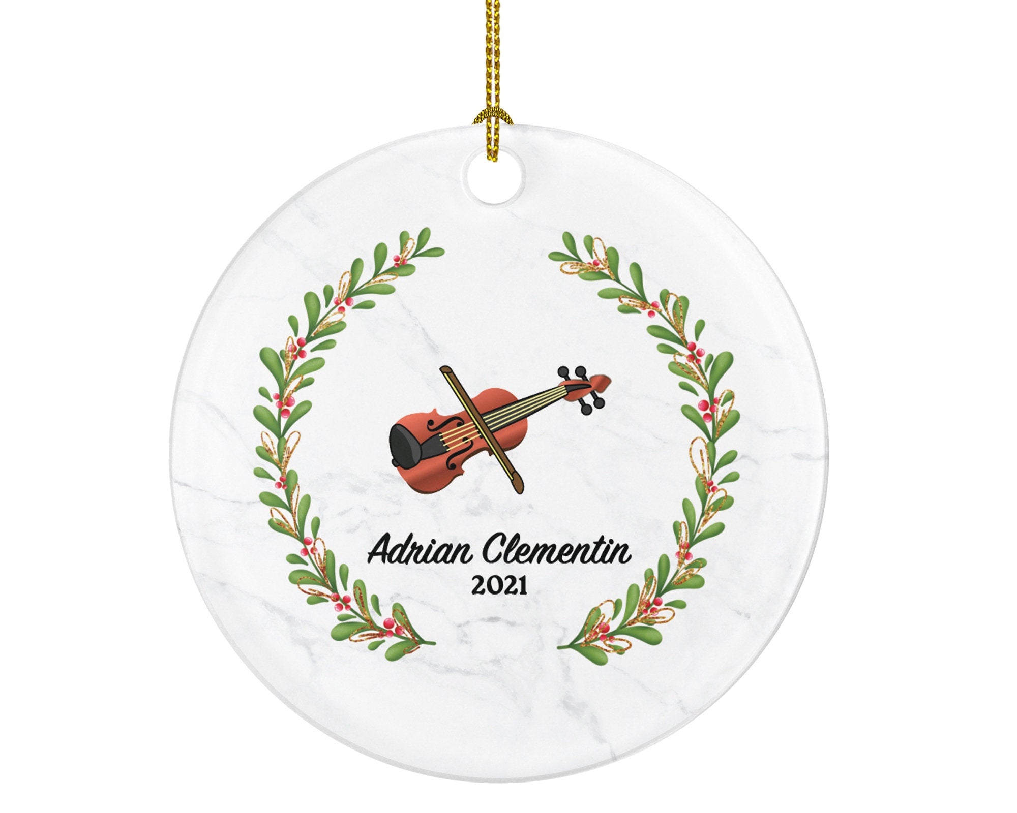 Violin Christmas Ornament Personalized - Musical Instrument Playing Violin Gift for Violinist - Custom Name Year