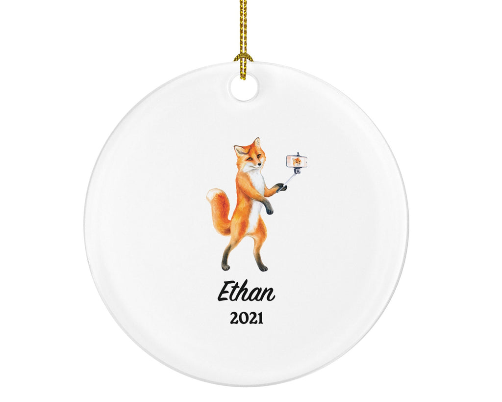 Selfie Christmas Ornament Personalized, Fox Self Portrait Custom Social Media Gift with Name