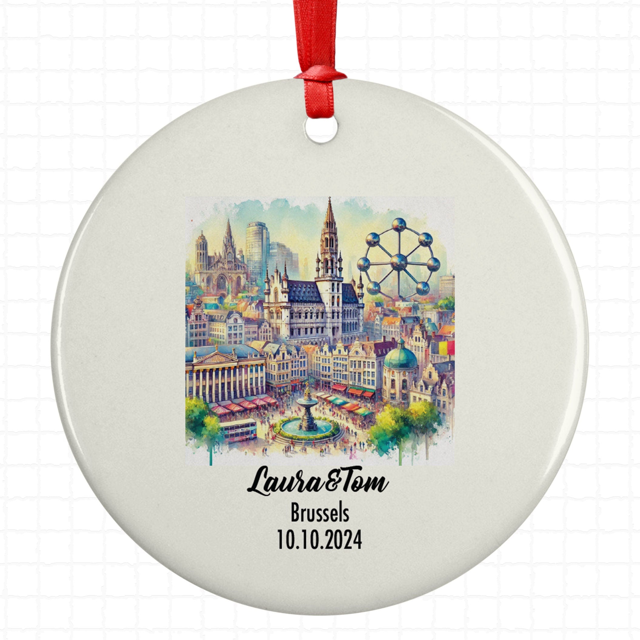 Brussels, Belgium, Ornament, Engagement, Married, Travel, Gift for Engaged Couple, Engagement Gift, Trip, Vacation Souvenir