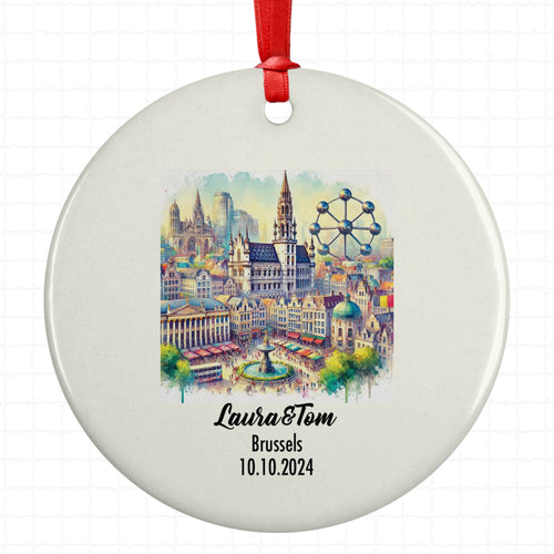 Brussels, Belgium, Ornament, Engagement, Married, Travel, Gift for Engaged Couple, Engagement Gift, Trip, Vacation Souvenir