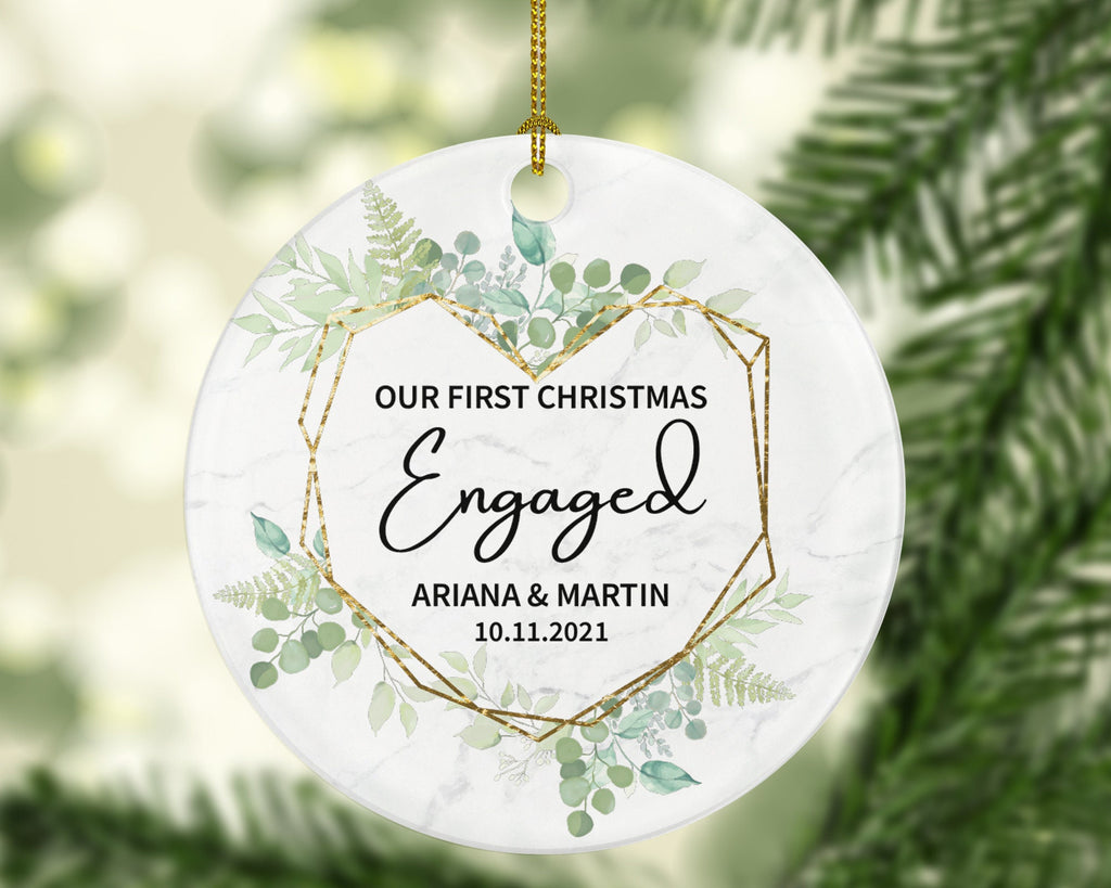 Our First Christmas Engaged Ornament - Personalized Engagement Announcement - Couple Gift - Custom Date and Name