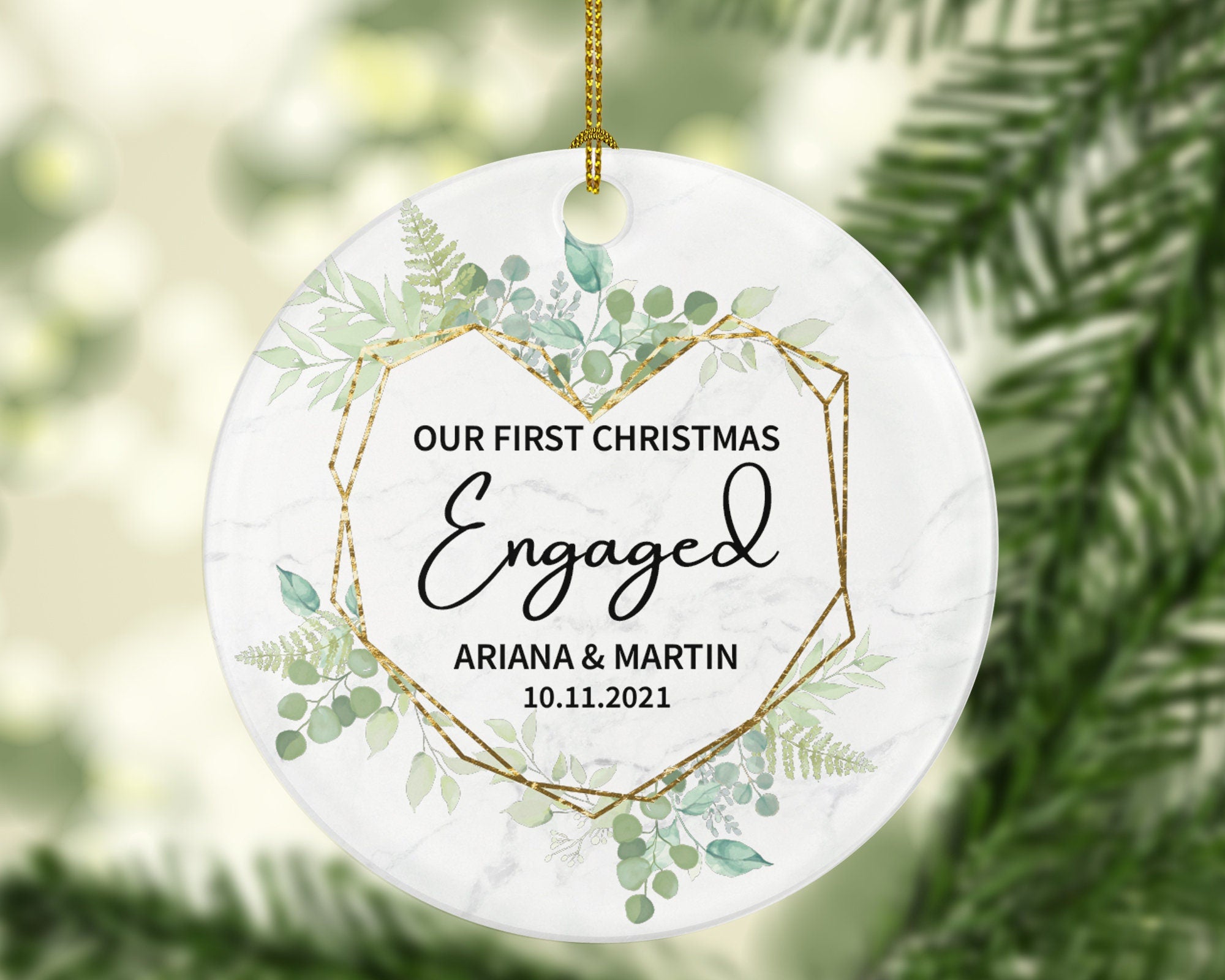 Our First Christmas Engaged Ornament - Personalized Engagement Announcement - Couple Gift - Custom Date and Name