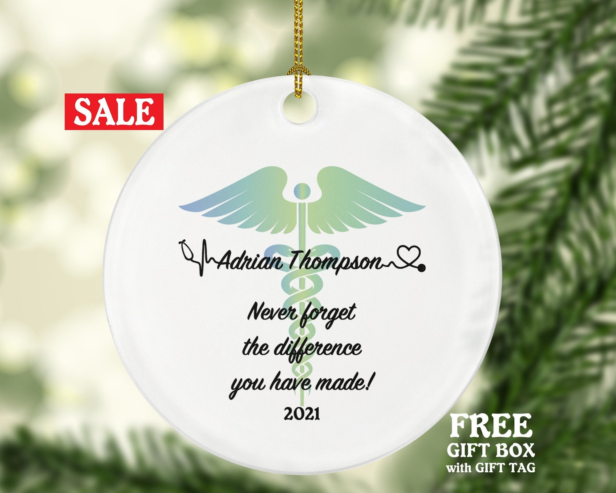 Personalized Medical Doctor Christmas Ornament Health Worker Gift from Patient for Nurse Physician Physical Therapist Practitioner MD RN PT