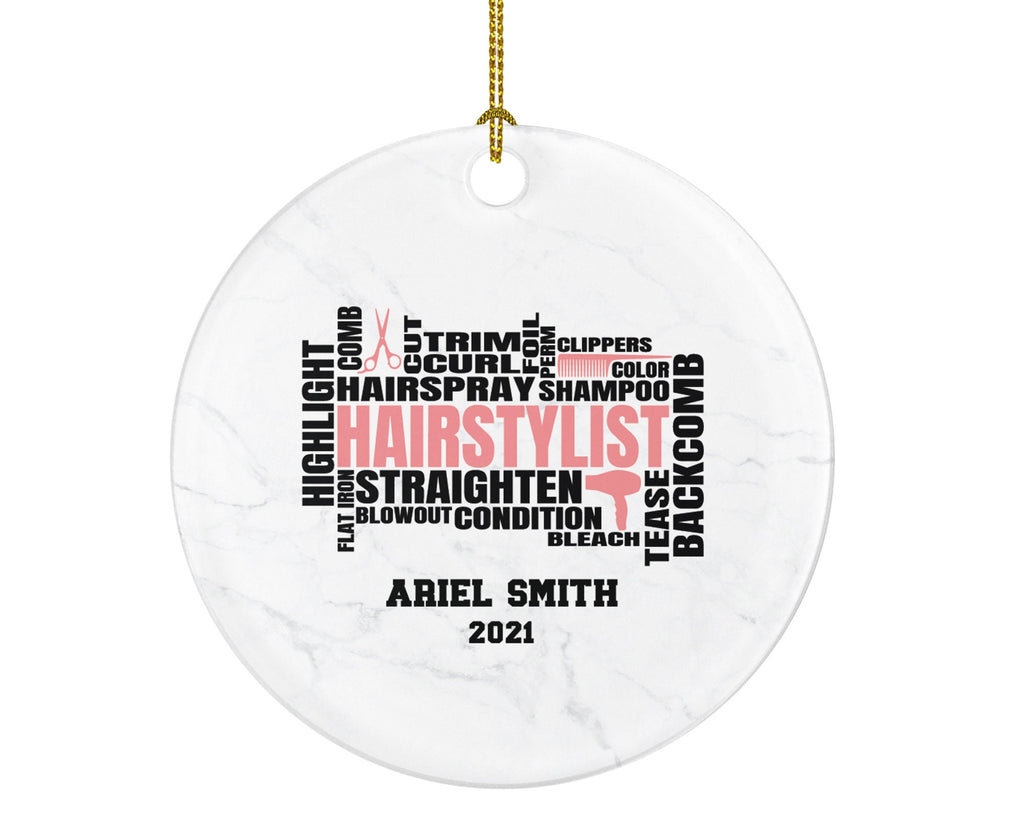 Hair Stylist Christmas Ornament Personalized - Hair Dresser Gift Getting a Hair Cut - Custom Name Year