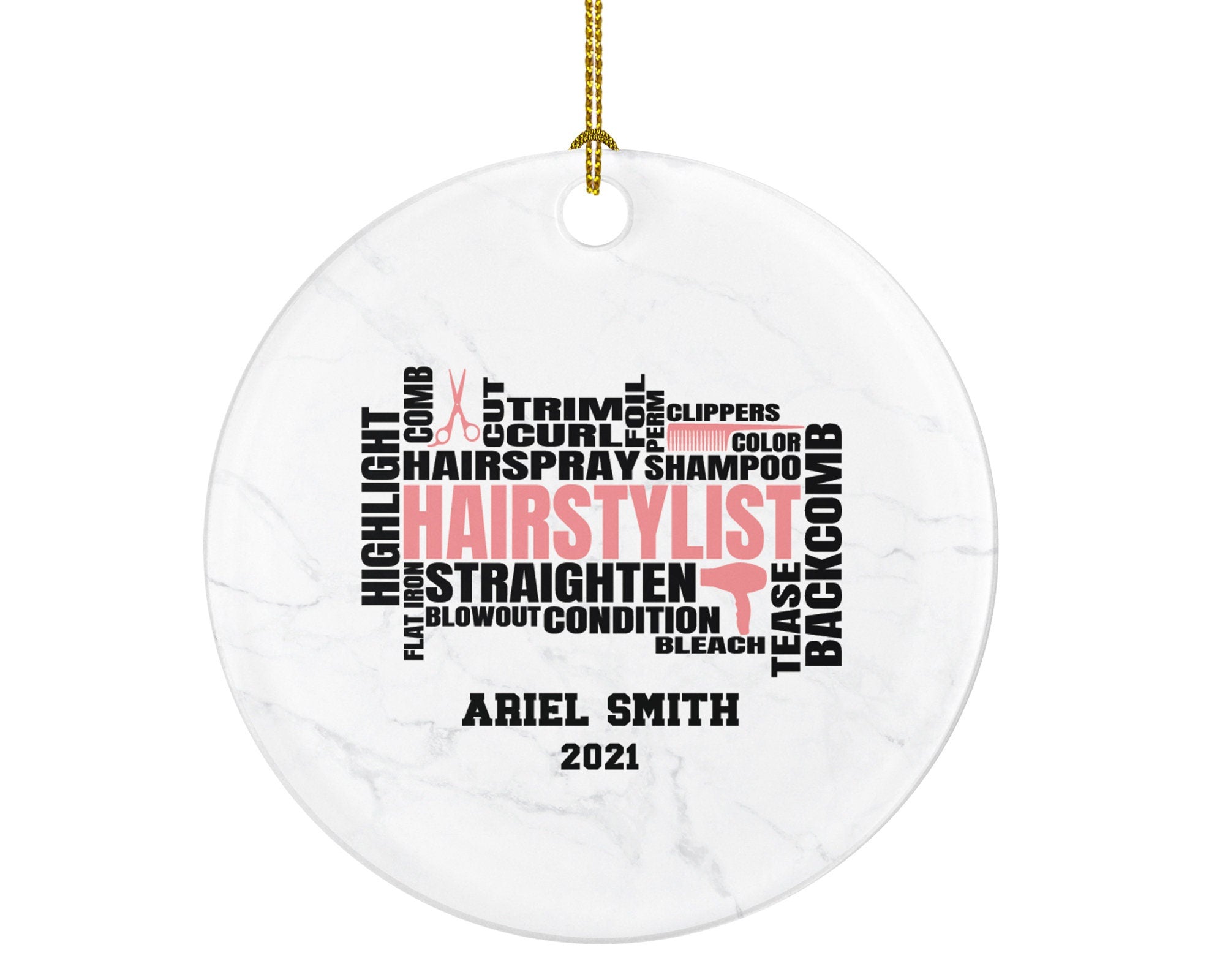 Hair Stylist Christmas Ornament Personalized - Hair Dresser Gift Getting a Hair Cut - Custom Name Year