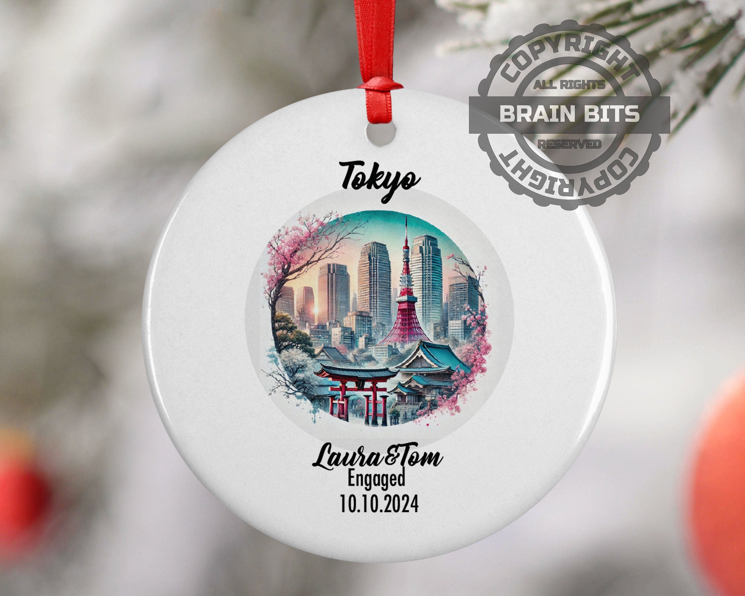 Tokyo, Japan, Ornament, Engagement, Married, Travel, Gift for Engaged Couple, Engagement Gift, Trip, Vacation Souvenir