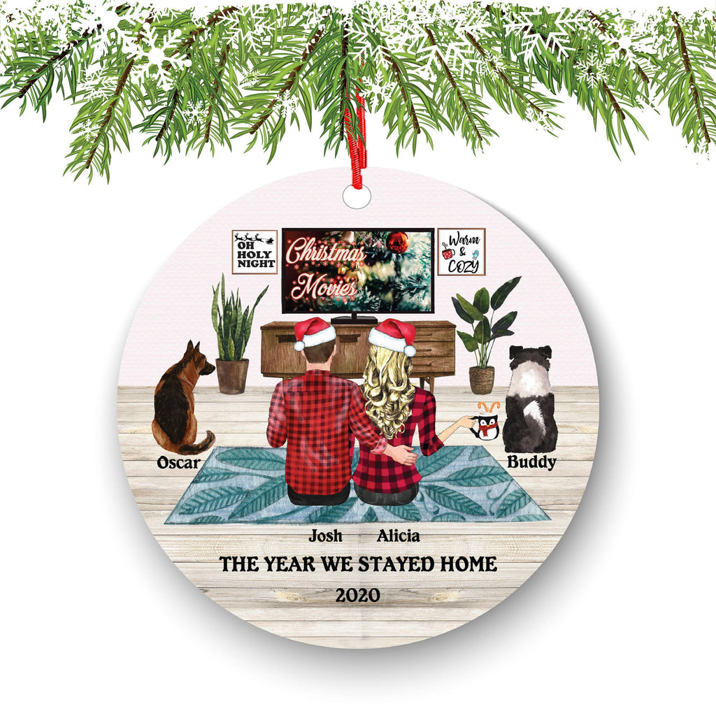 Personalized Couple Ornament: Custom Pet Names, Cozy Holiday Scene