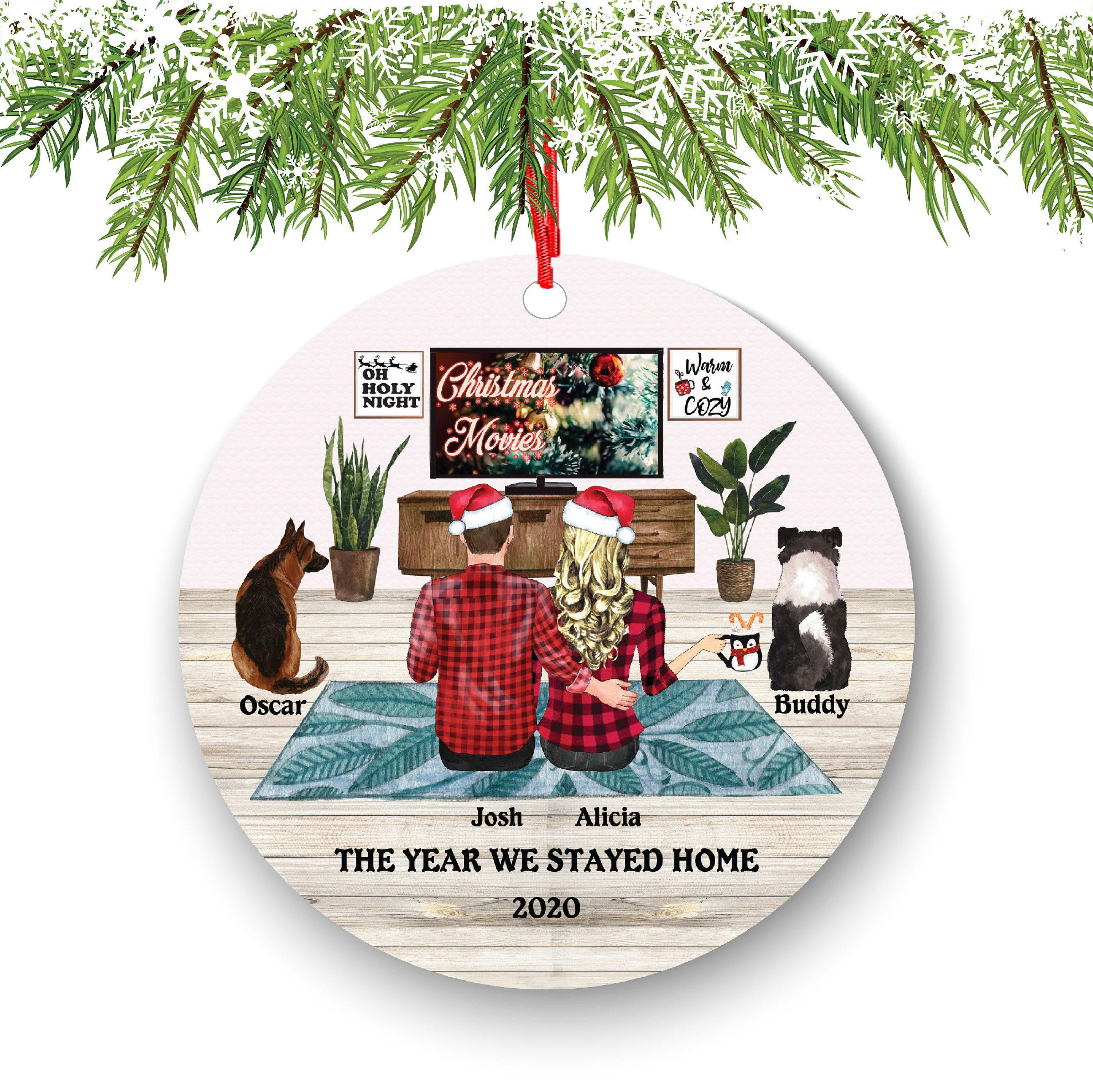 Personalized Couple Ornament: Custom Pet Names, Cozy Holiday Scene