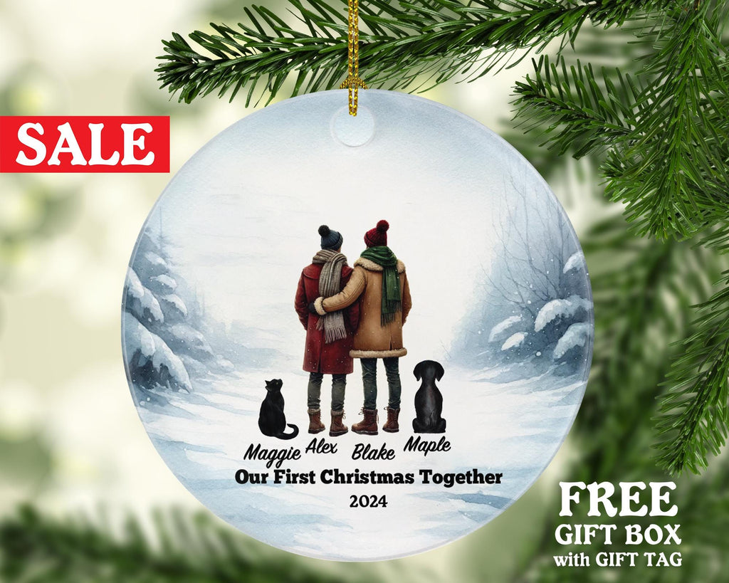 Gay Couple with Dog Cat Pet Christmas Ornament Personalized Lover Portrait Present for LGBTQ Love is Same Sex Mr and Mr. Bird Horse Rabbit