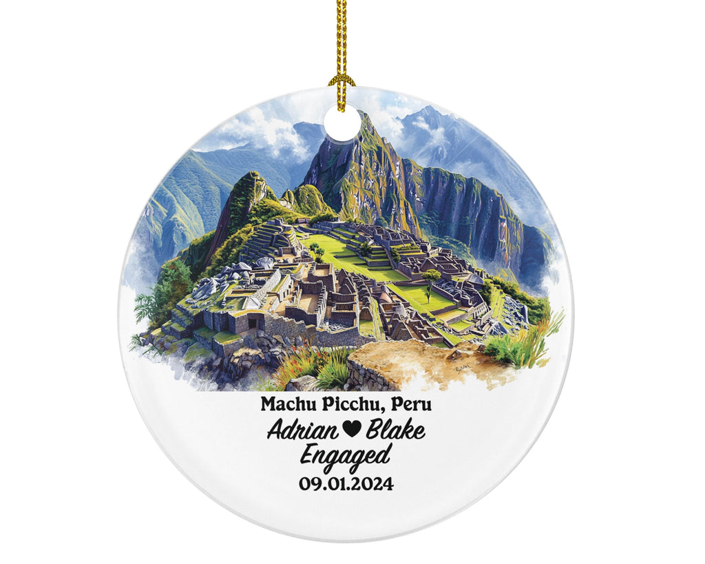 Machu Picchu Christmas Ornament Personalized - Peru Engaged Married Family Together Couple Travel Honeymoon Engagement Marriage
