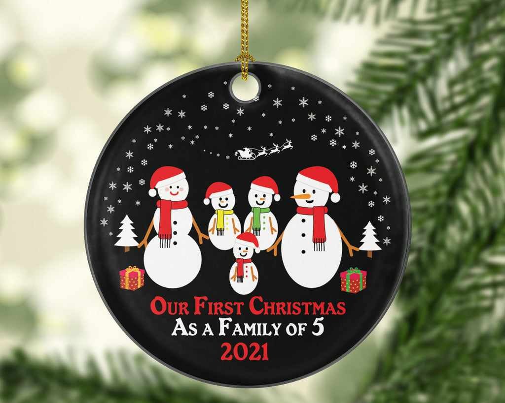 Our First Christmas As A Family Of 5 Five Ornament Snowmen Snowman Kids Children Mom Dad New Mommy Daddy Baby Girl Boy Father Mother Newborn