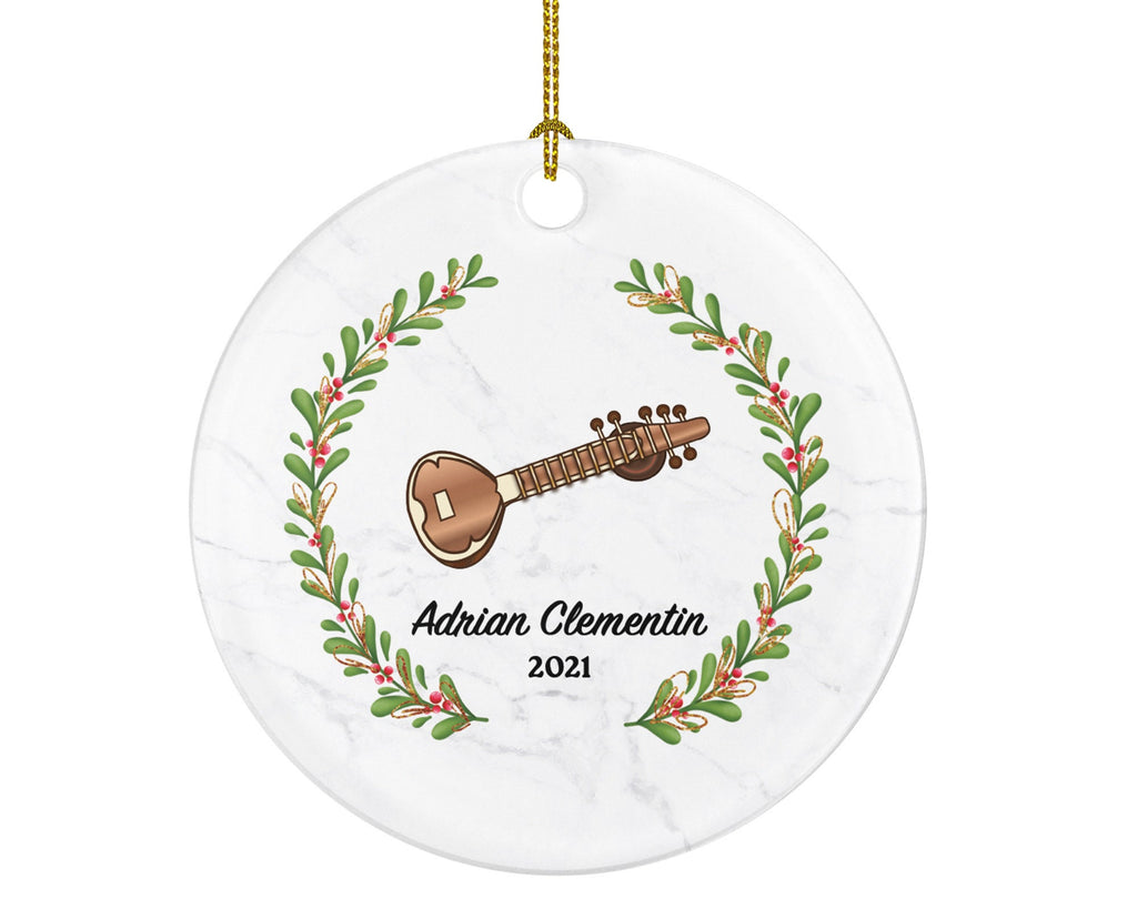 Sitar Christmas Ornament Personalized - Sitar Musical Instrument Playing Gift for Sitar Player - Custom Name Year