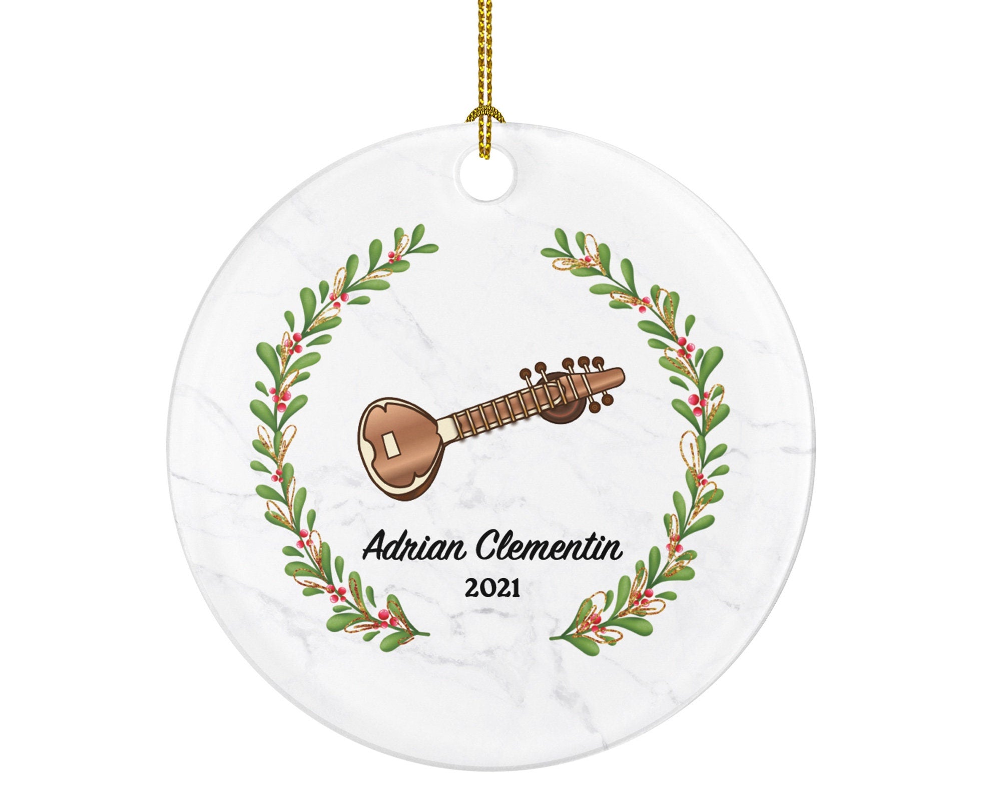 Sitar Christmas Ornament Personalized - Sitar Musical Instrument Playing Gift for Sitar Player - Custom Name Year