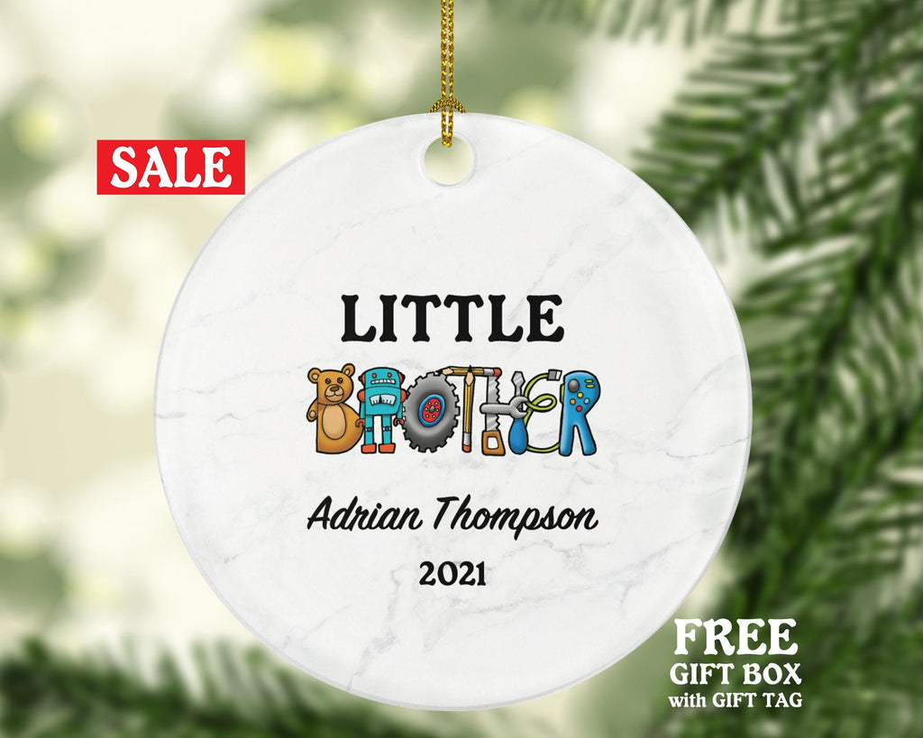 Little Brother Personalized Christmas Ornament, Best Little Brother Ever Gift from Sibling Kids Christmas Decoration