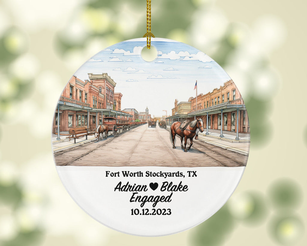 Fort Worth Stockyards Texas Christmas Ornament Personalized - TX Engaged Married Family Together Couple Travel Honeymoon Engagement Marriage