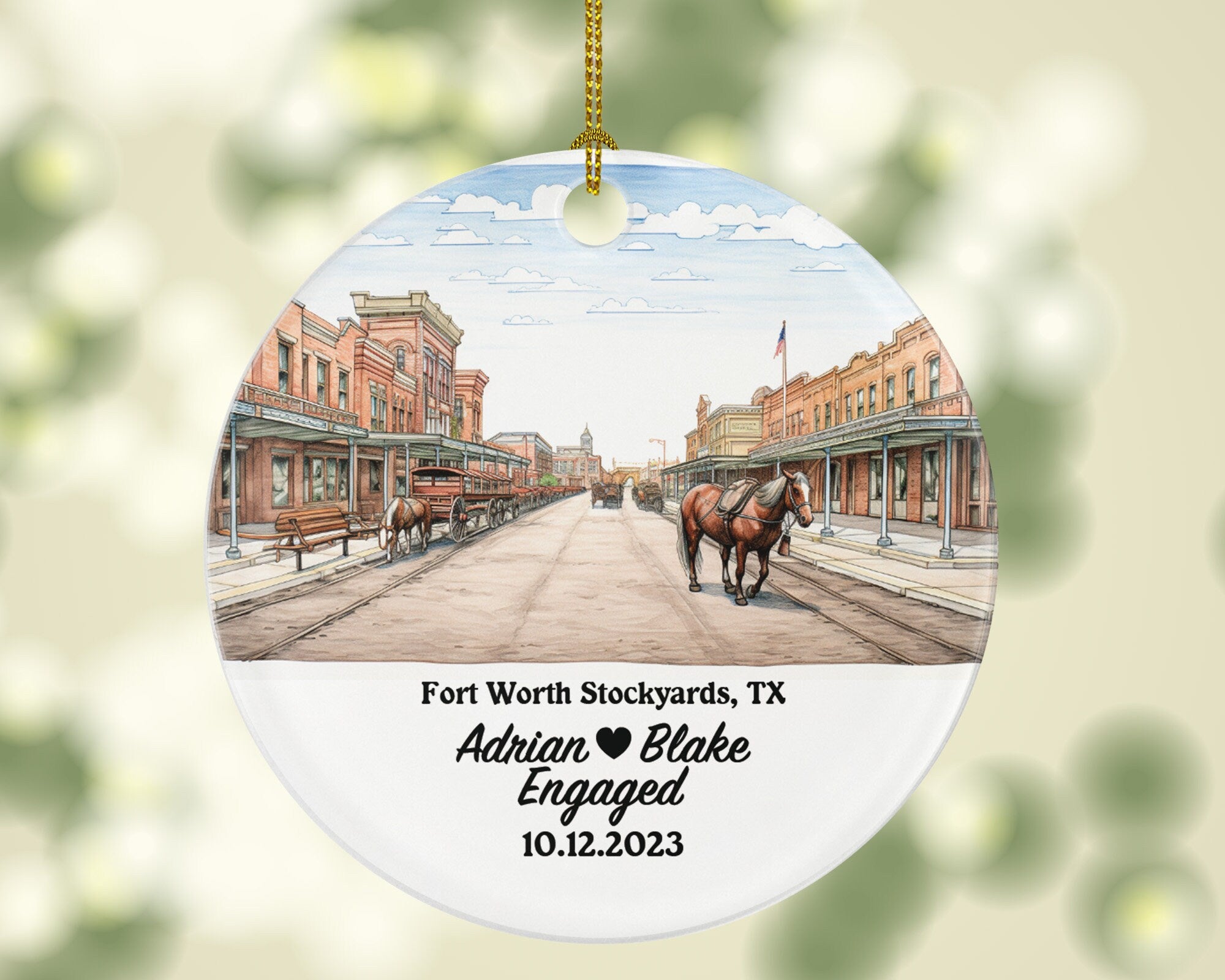 Fort Worth Stockyards Texas Christmas Ornament Personalized - TX Engaged Married Family Together Couple Travel Honeymoon Engagement Marriage