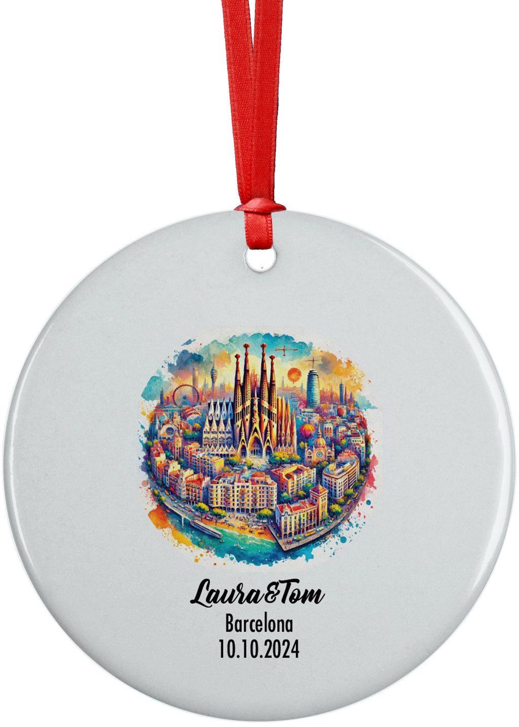 Barcelona, Spain, Ornament, Engagement, Married, Travel, Gift for Engaged Couple, Engagement Gift, Trip, Vacation Souvenir