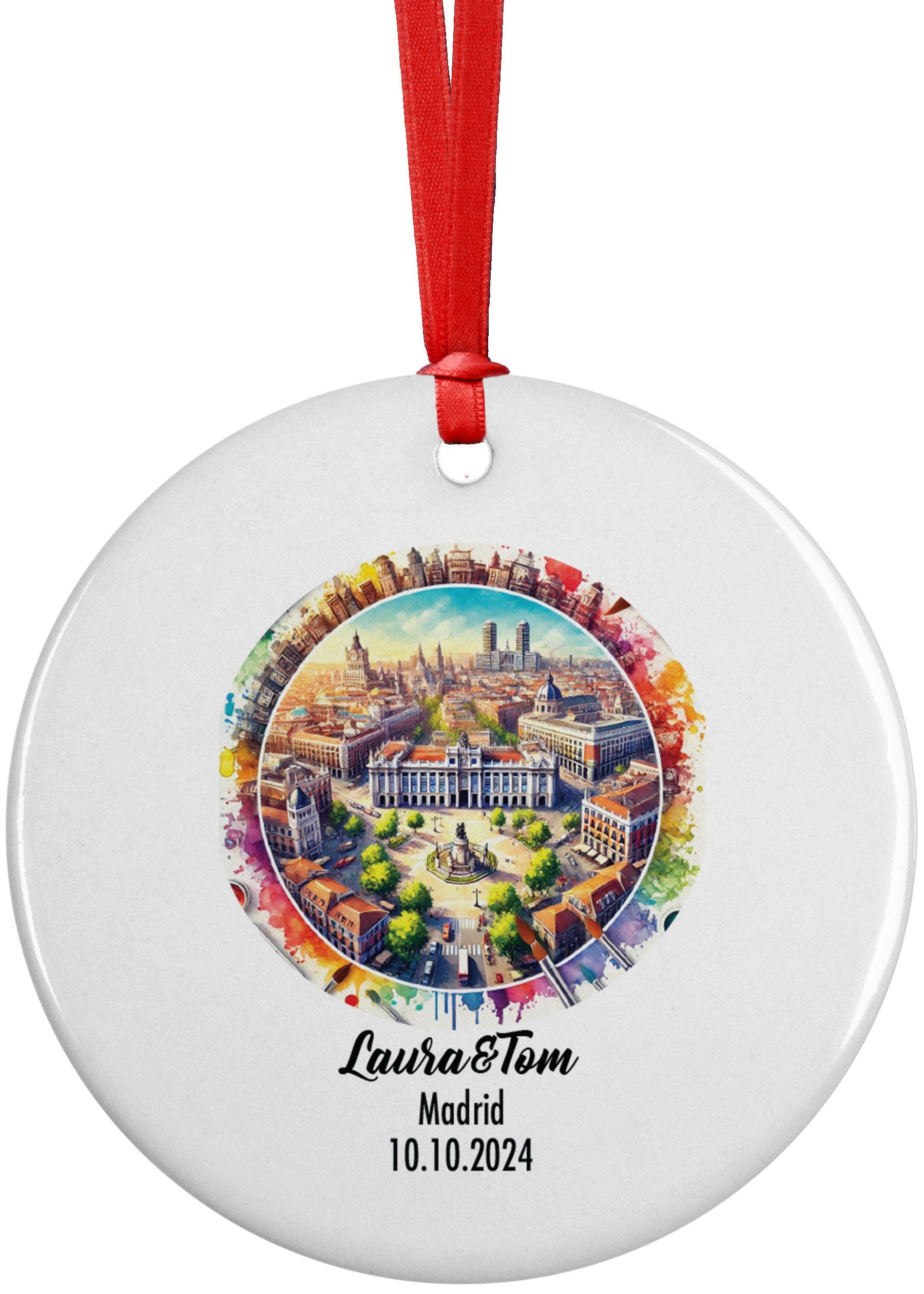 Madrid, Spain, Ornament, Engagement, Married, Travel, Gift for Engaged Couple, Engagement Gift, Trip, Vacation Souvenir