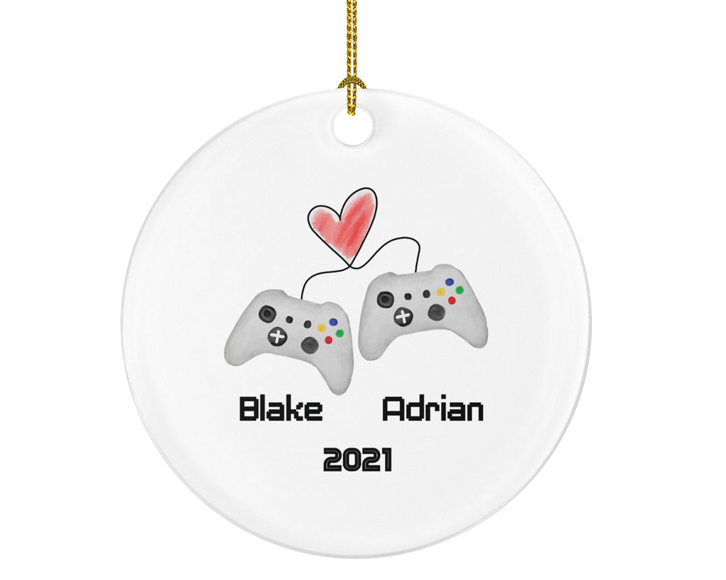Video Game Playing Gamer Couples Christmas Ornament Personalized for Valentines / Friends -  Controller Addict