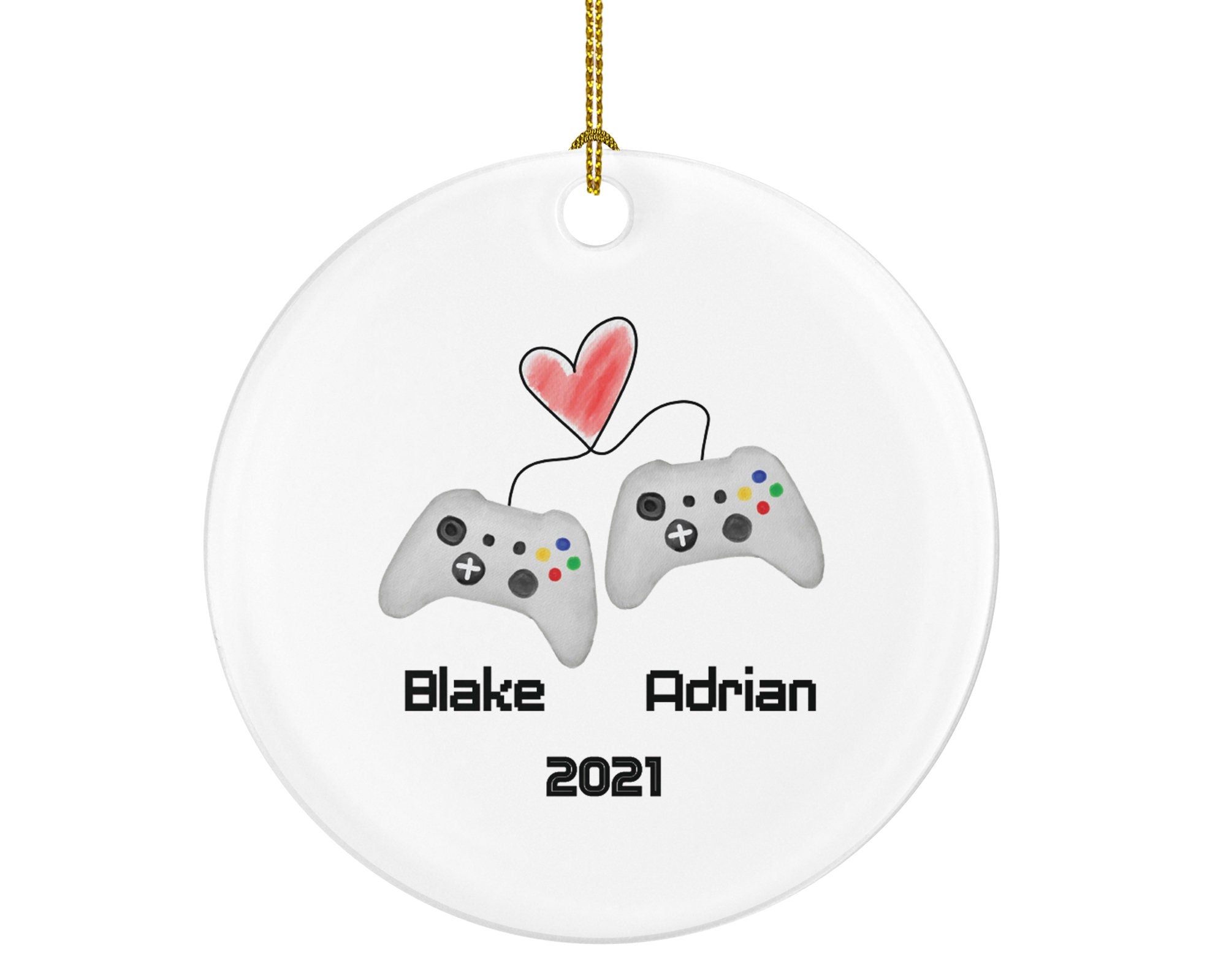 Video Game Playing Gamer Couples Christmas Ornament Personalized for Valentines / Friends -  Controller Addict