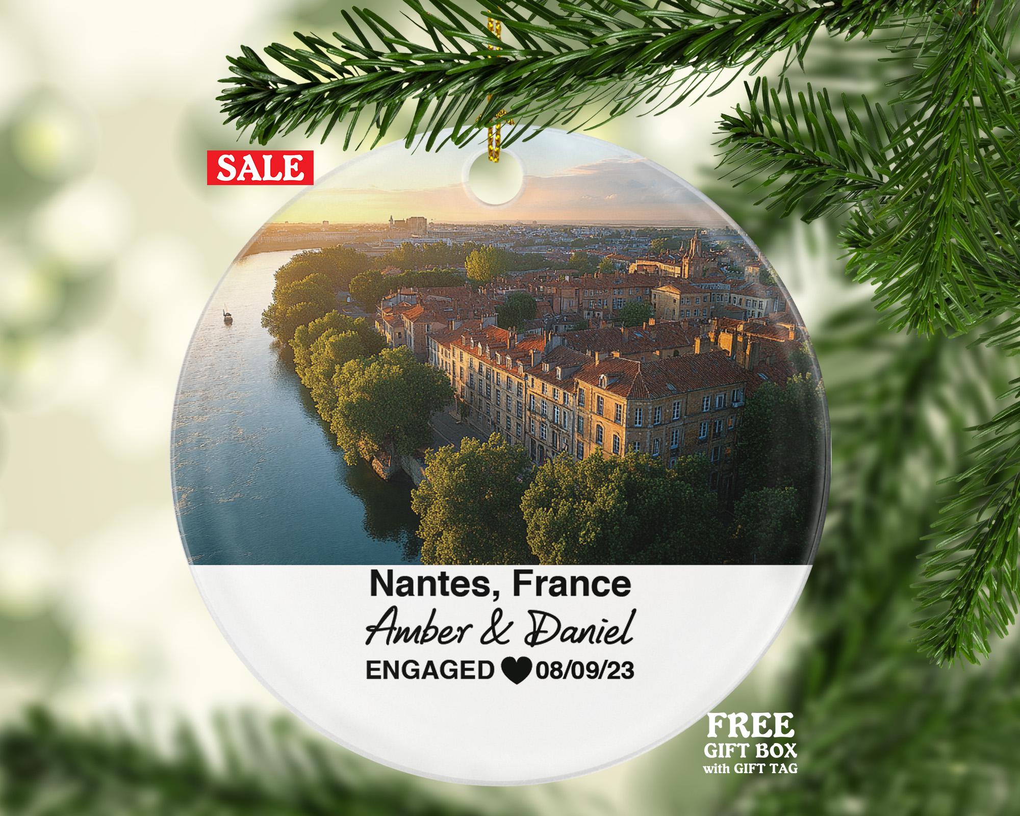 Personalized Nantes France Christmas Ornament, Château des Ducs de Bretagne, Jardin des Plantes, Mr & Mrs Wedding, Engagement, or Honeymoon Keepsake for Couples