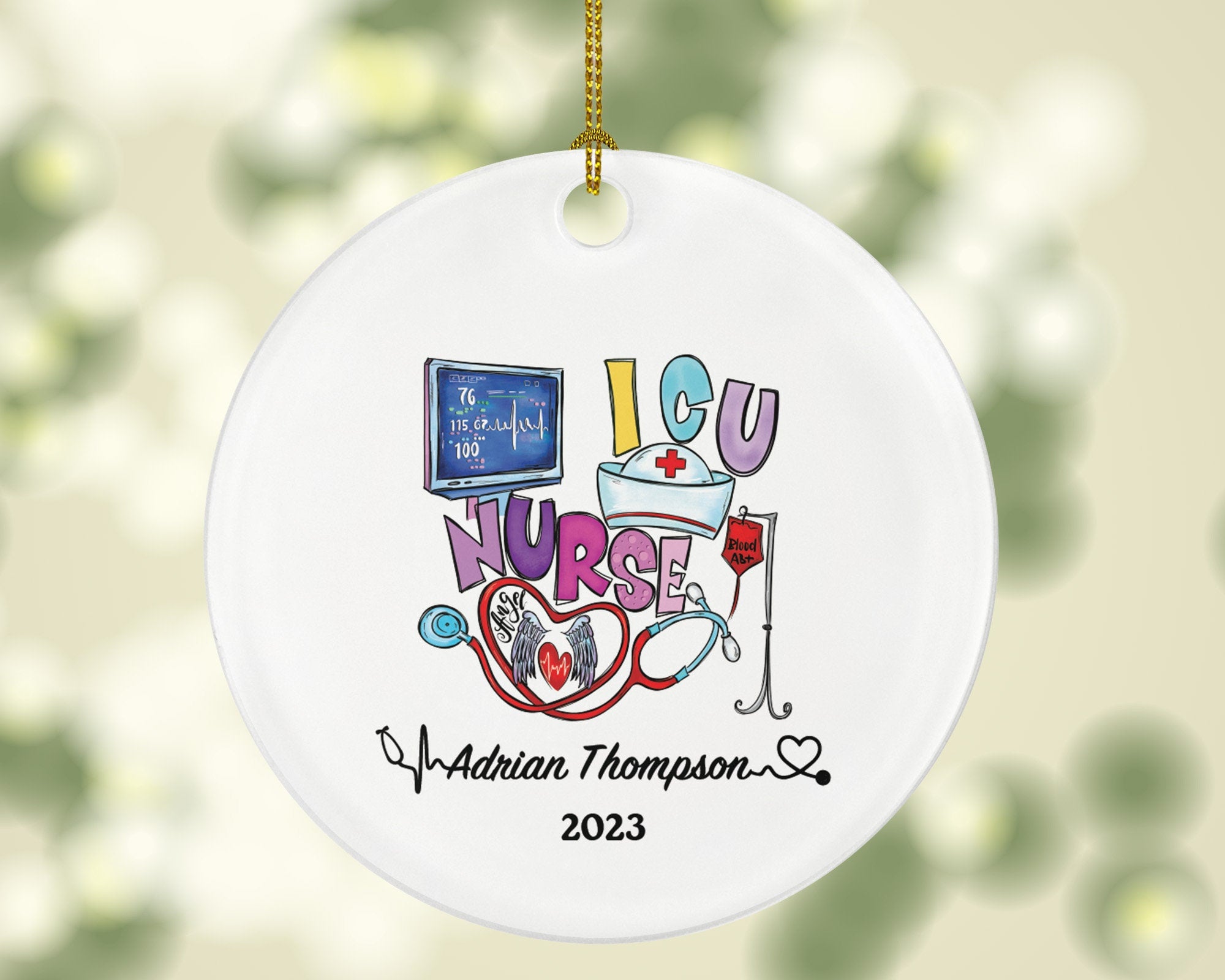 ICU Nurse Christmas Ornament Personalized - Intensive Care Unit Nurse Registered Health Worker Gift from Patient Custom Medical
