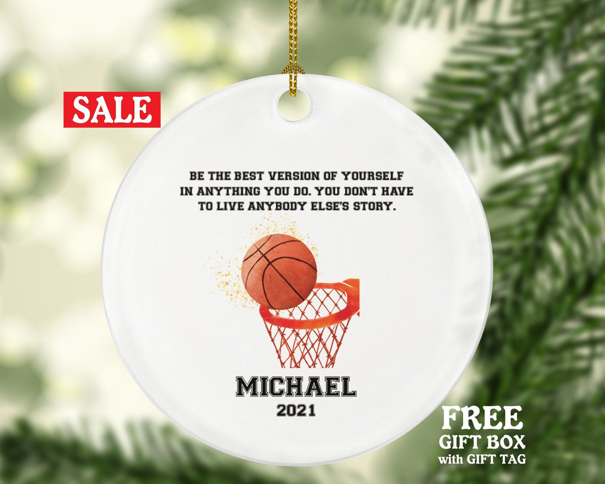 Personalized Basketball Christmas Ornament - Custom Gift for Basketball Team Player Gamer Sports Hobby Occupation Decorations