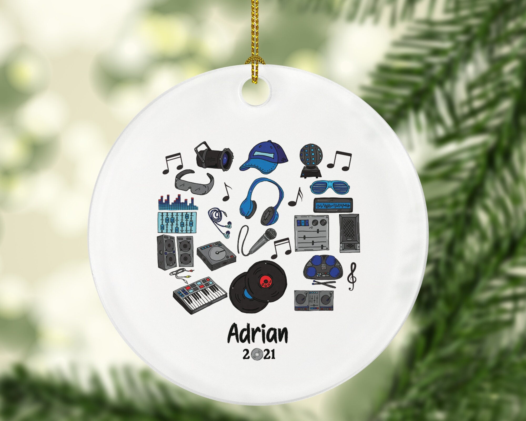 DJ Disc Jokey Christmas Personalized Ornament - DJ Disc Jokey Turntables Cartridge Mixer Headphones Gift - Custom Name Year