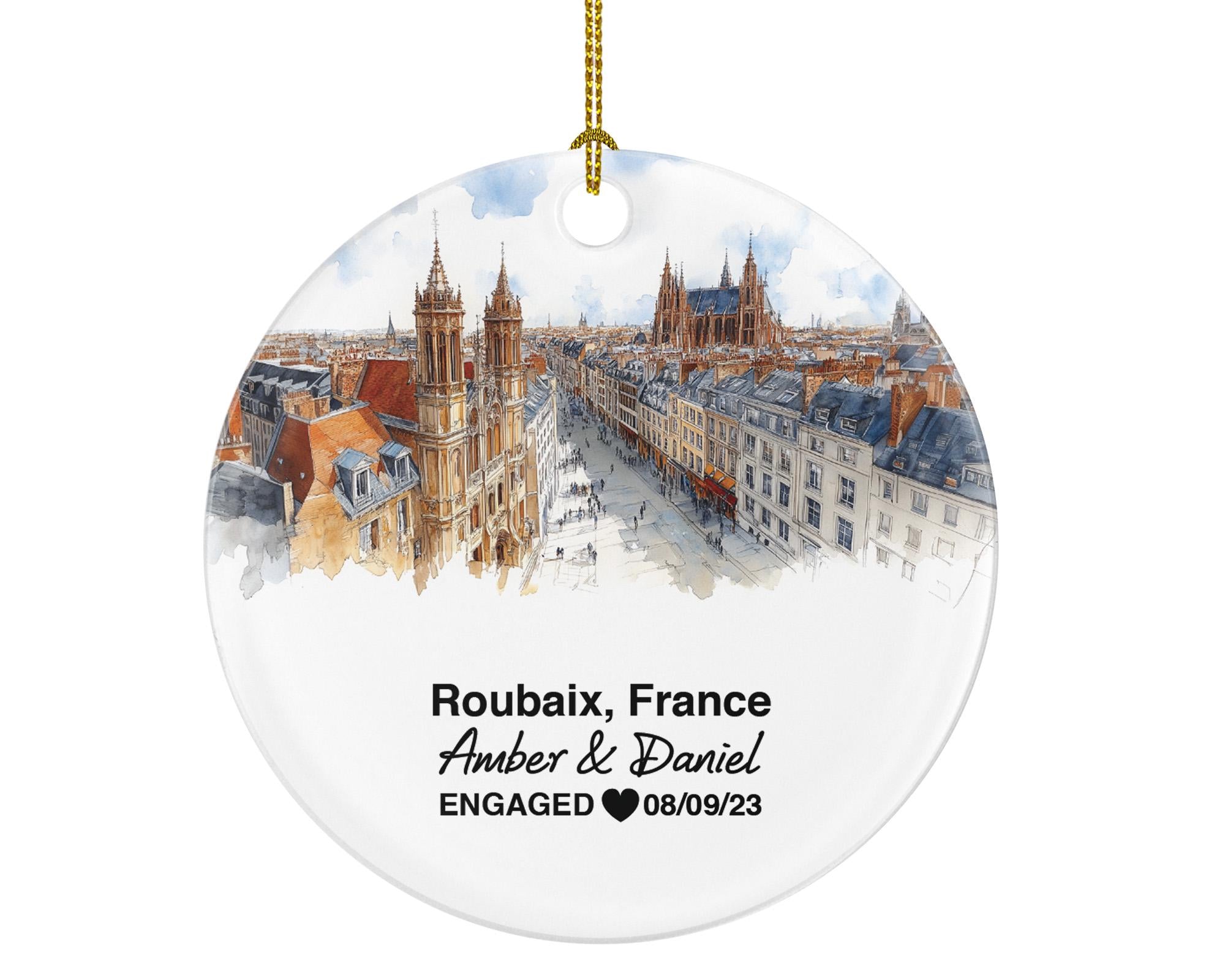 Personalized Roubaix France Christmas Ornament, La Piscine Museum, Mr & Mrs Wedding, Engagement, or Honeymoon Keepsake for Couples