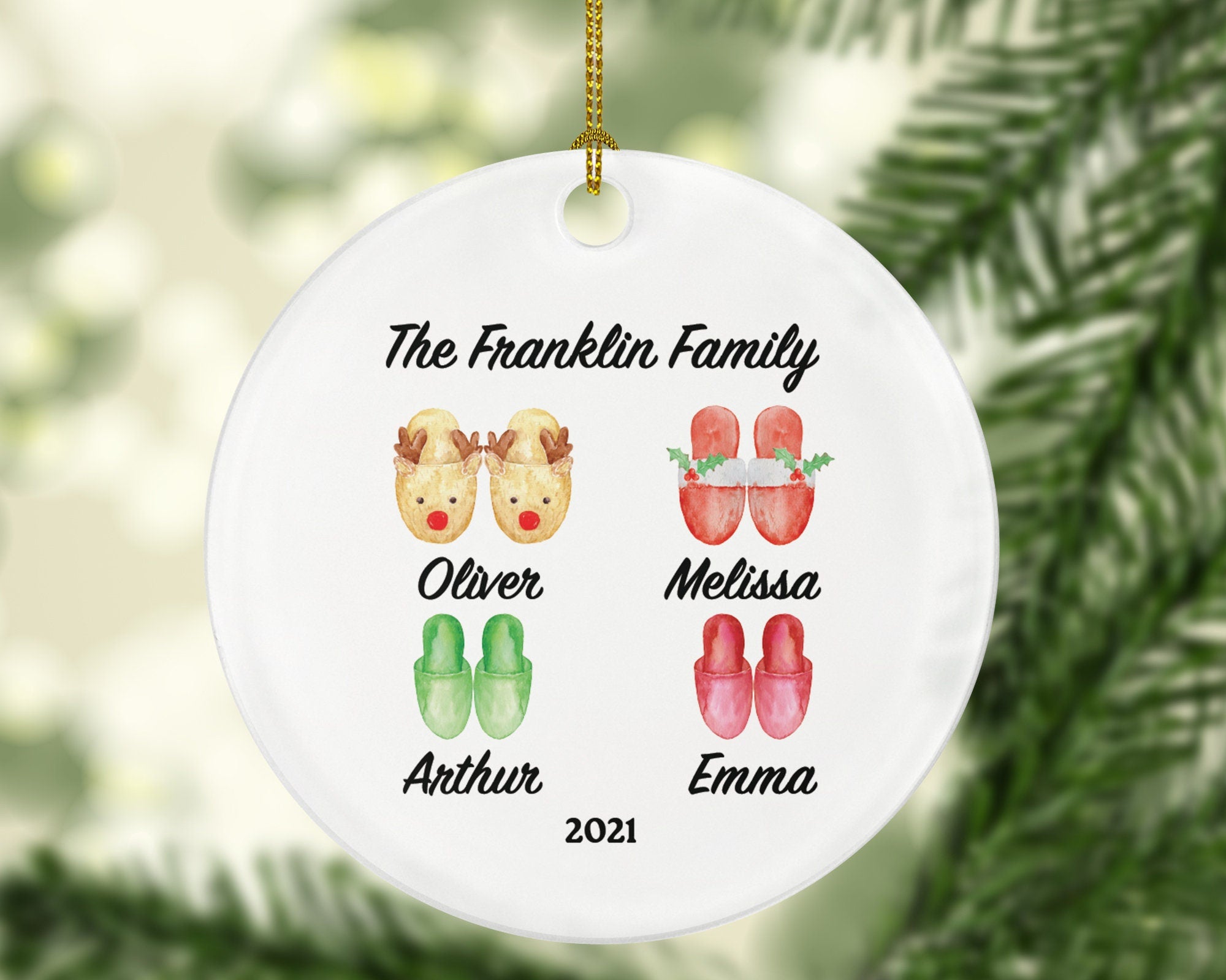 Personalized Family of 2 3 4 Slippers Ornament - Custom Christmas Gift