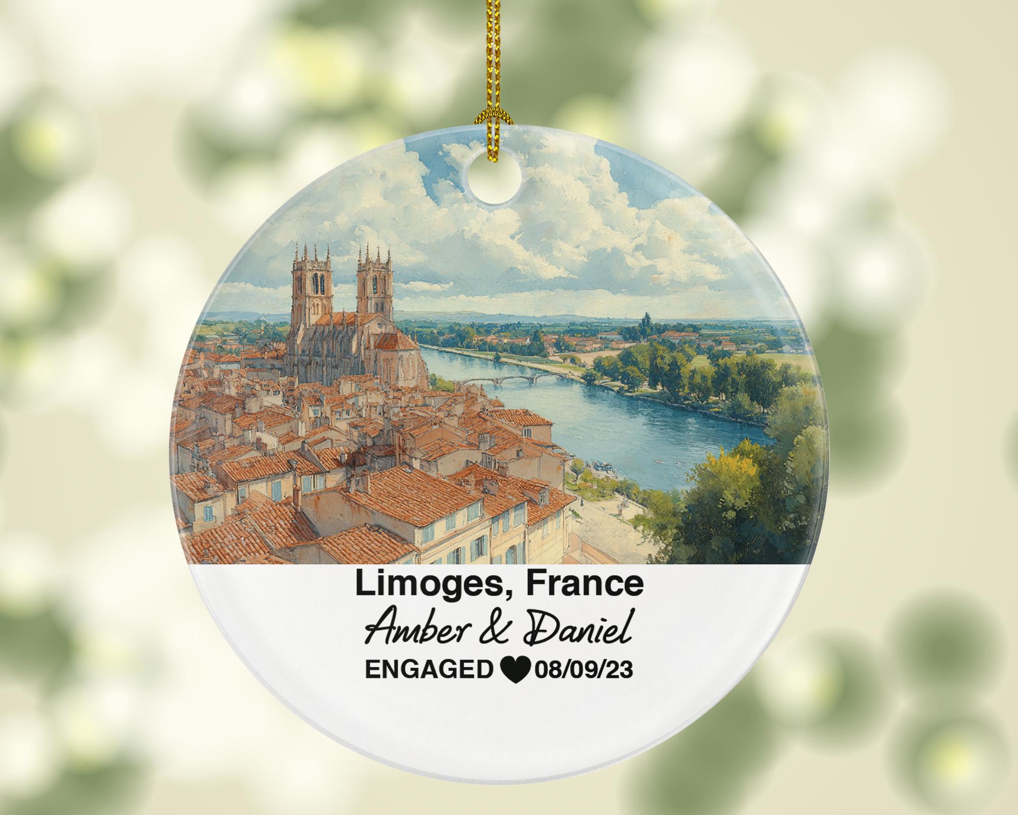 Personalized Limoges France Christmas Ornament, Porcelain Heritage, Mr & Mrs Wedding, Engagement, or Honeymoon Keepsake for Couples