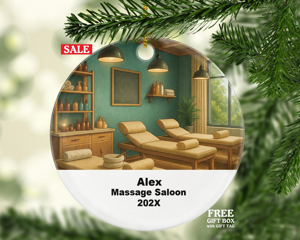 Personalized Massage Spa Ornament – Custom Massage Therapist Gift – Wellness and Relaxation Ornament with Name and Year