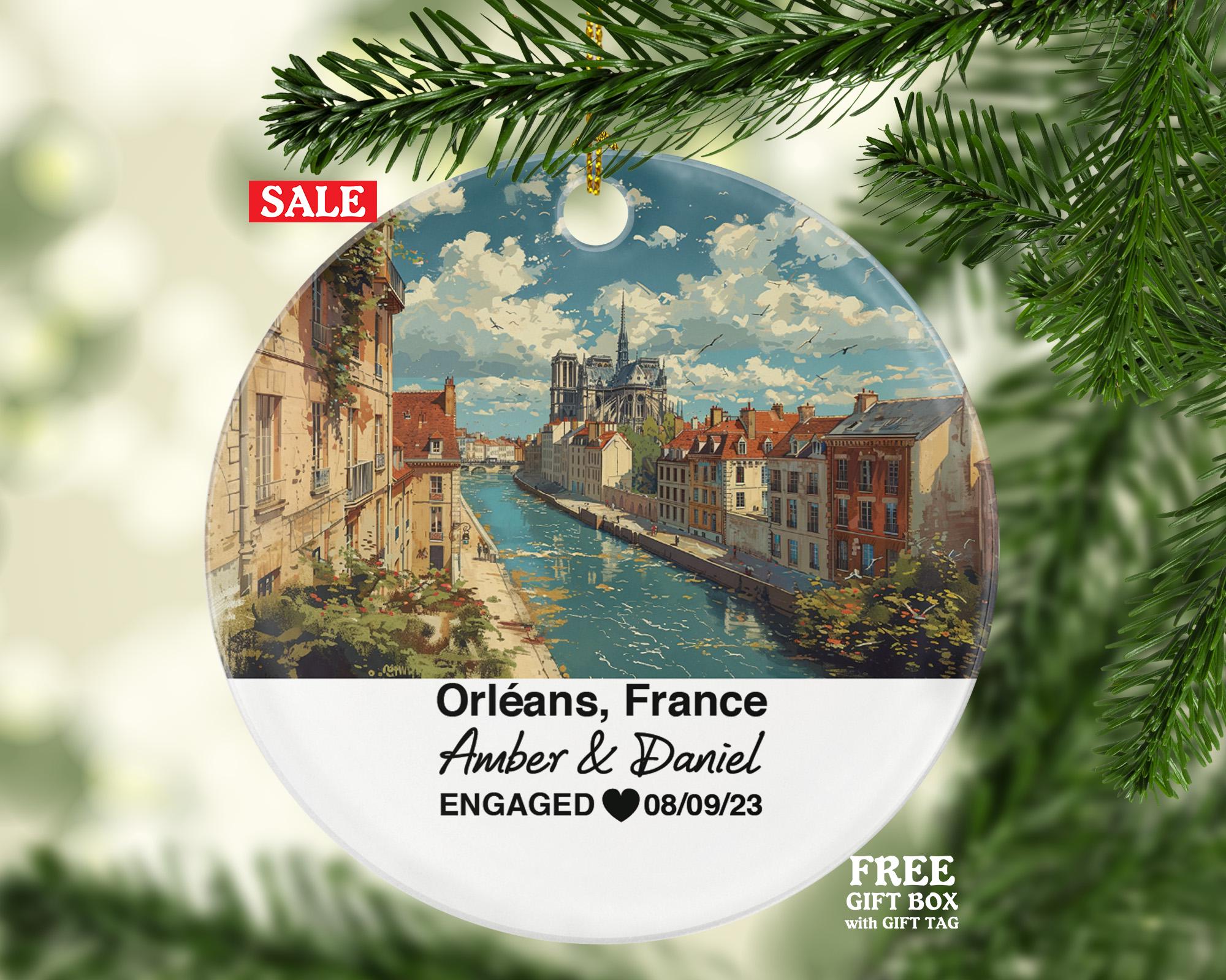 Personalized Orleans France Christmas Ornament, Loire River, Medieval Architecture, Mr & Mrs Wedding, Engagement, or Honeymoon Keepsake for Couples