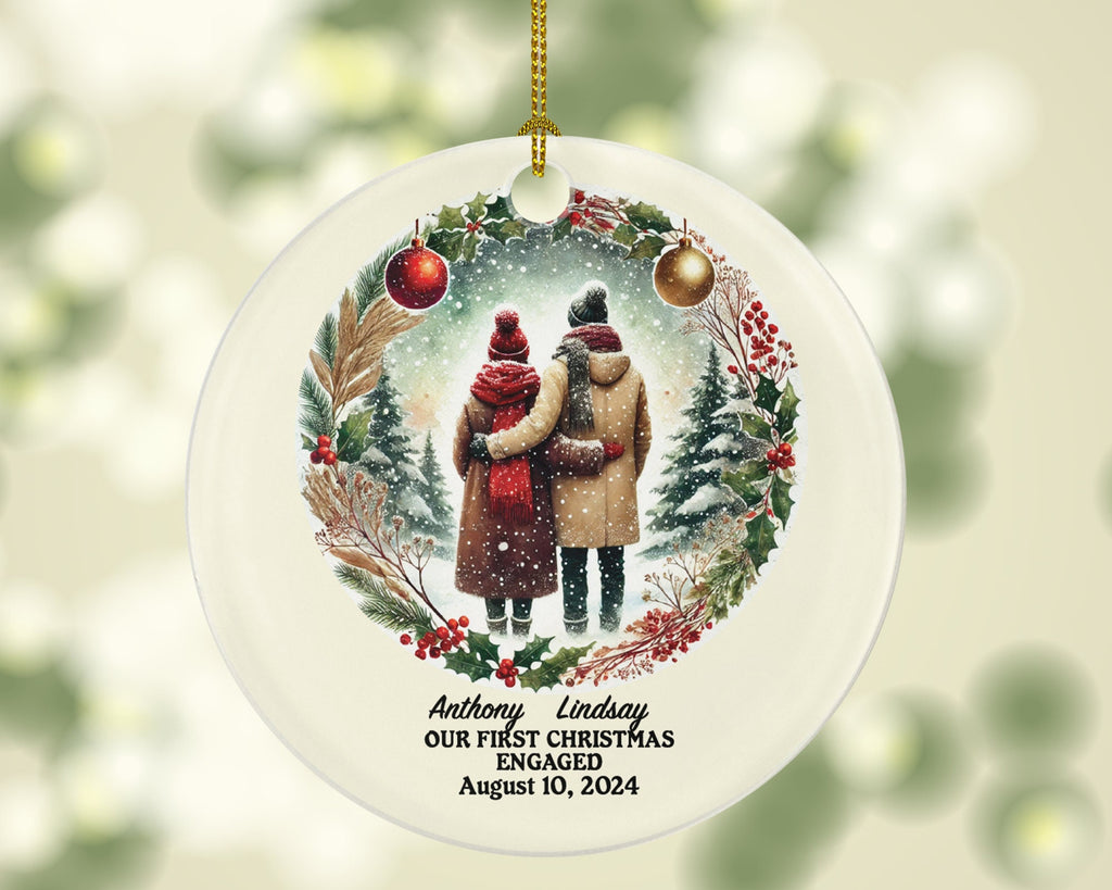 First Christmas Engaged Custom Ornament - Personalized Engagement Announcement Couple Gift - Custom Date Name - Future Husband Wife