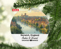 Norwich England Round Ceramic Christmas Ornament – Personalized United Kingdom Keepsake, Custom Couple Gift for Wedding or Honeymoon