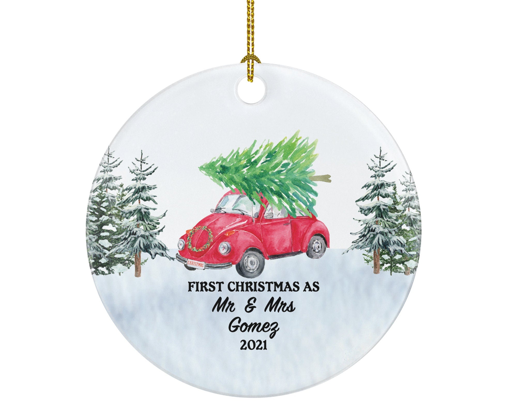 First Christmas As Mr & Mrs Newlywed Christmas Ornament - Personalized  Wedding First Married Gift for Wedding Vintage Red Car Ornaments