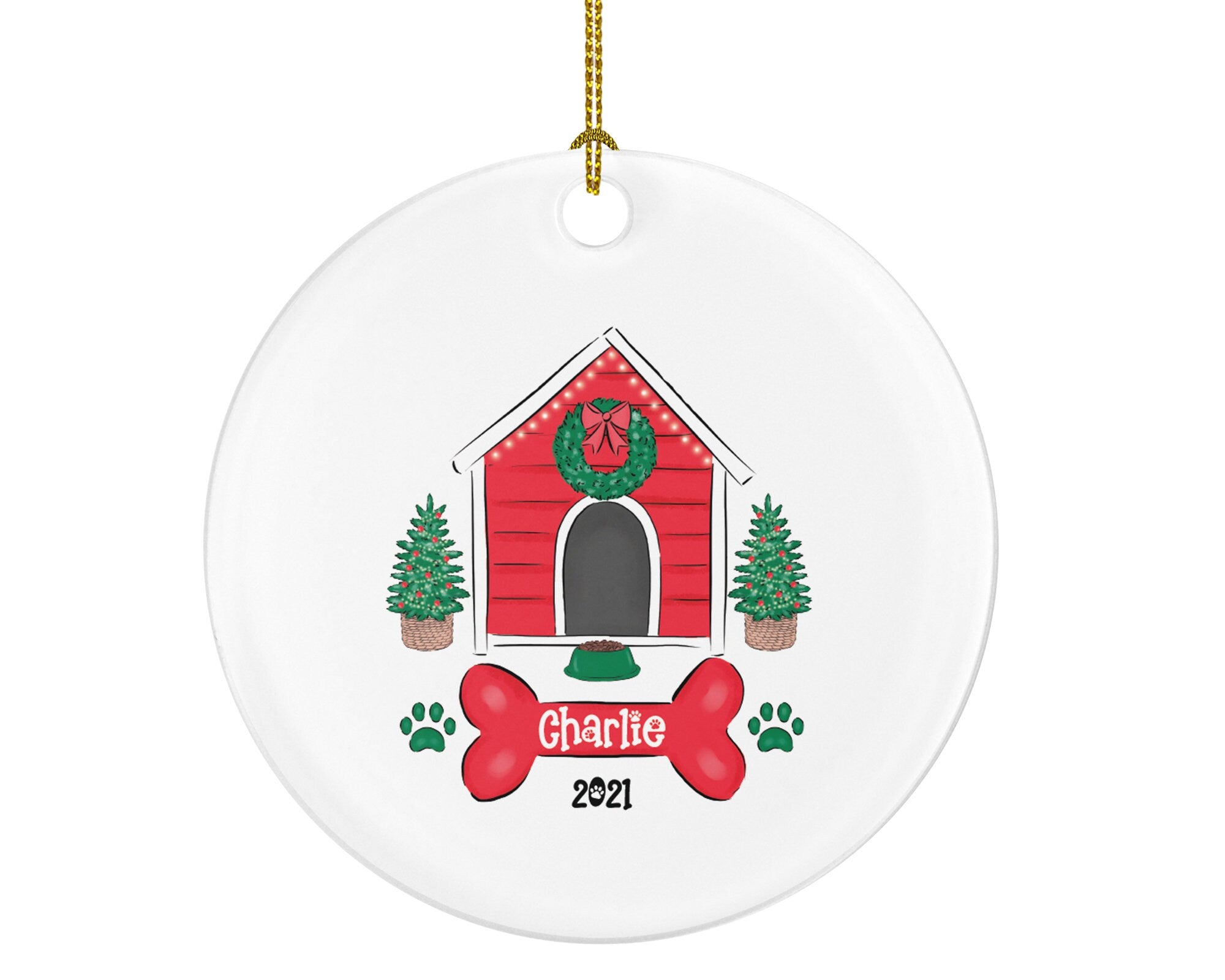 Dog House Christmas Ornament Personalized, Pets Dog Cat Lover Owner Gift, Custom Name, Fur Mom Dad Holiday, Rescue
