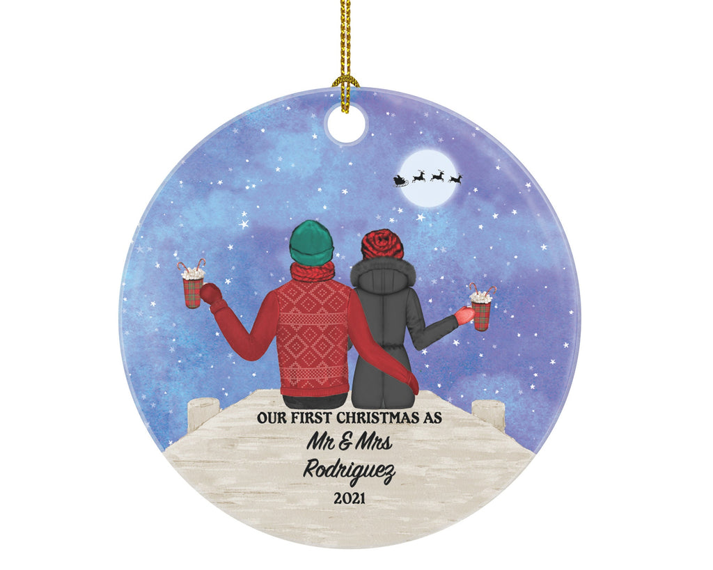 Our First Christmas as Mr & Mrs Couple Personalized Ornament - Custom Newlywed Mr. and Mrs. Wedding Just Married Marriage Gift