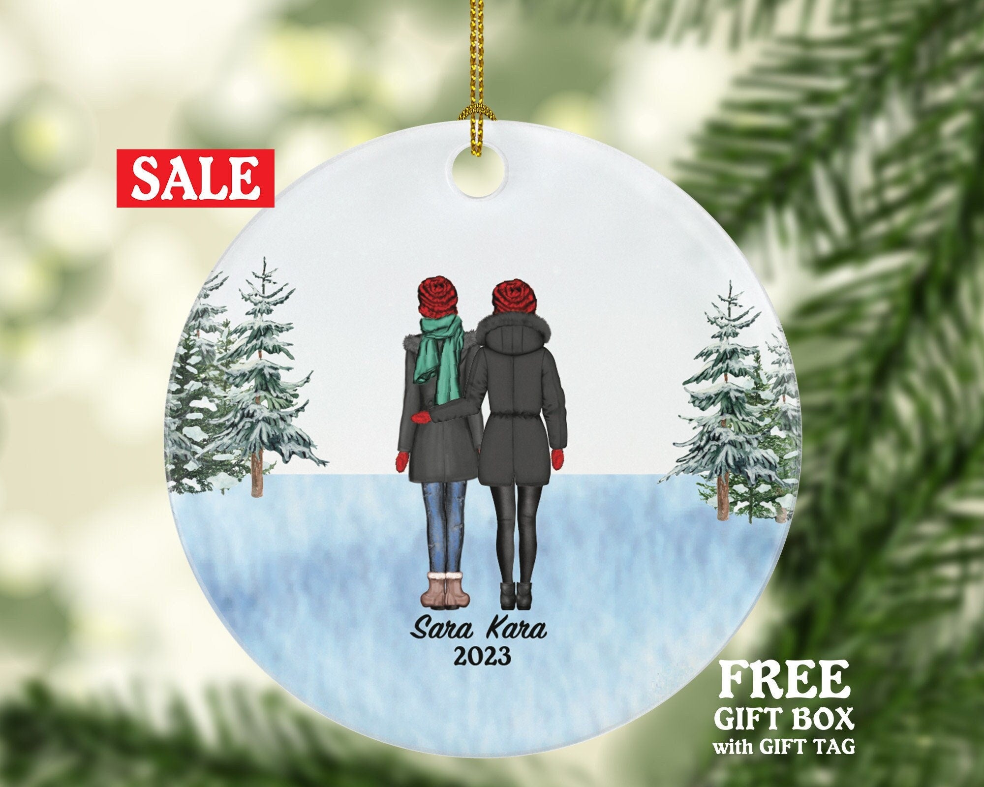 Lesbian Couple Christmas Ornament / Personalized Gay Portrait Love is Love Same Sex Pride