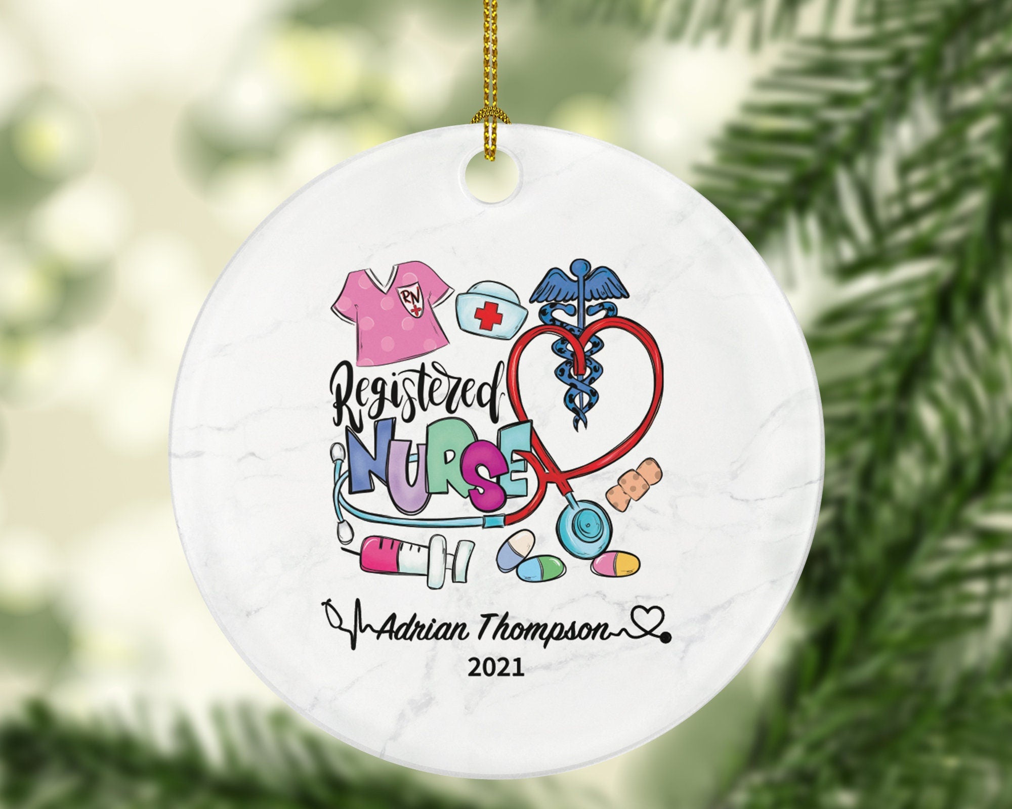 Registered Nurse RN Christmas Ornament Personalized - Nurse Health Worker Gift from Patient for Nurse Custom Medical