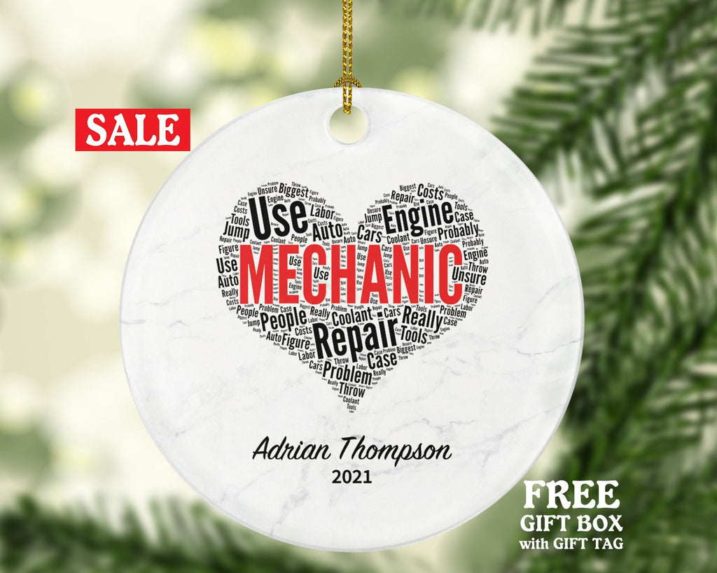 Mechanic Christmas Ornament Personalized - for Repair Man Custom Name Year Gift