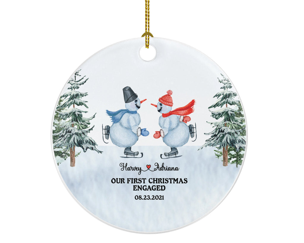 First Christmas Engaged Personalized Ornament - Engagement Announcement Couple Gift - Snowmen