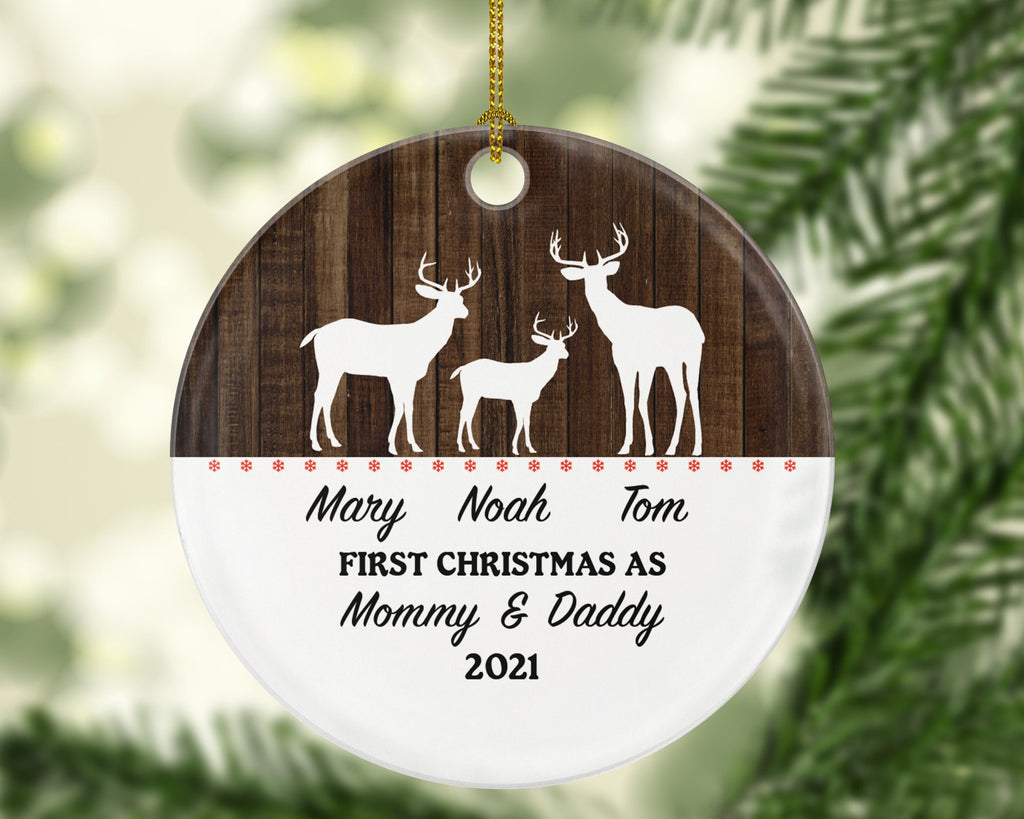Our First Christmas as Mommy and Daddy Ornament New Baby Girl Boy Parents Mother Father Mom Dad Gift Deer Reindeer Kid Child Winter Xmas