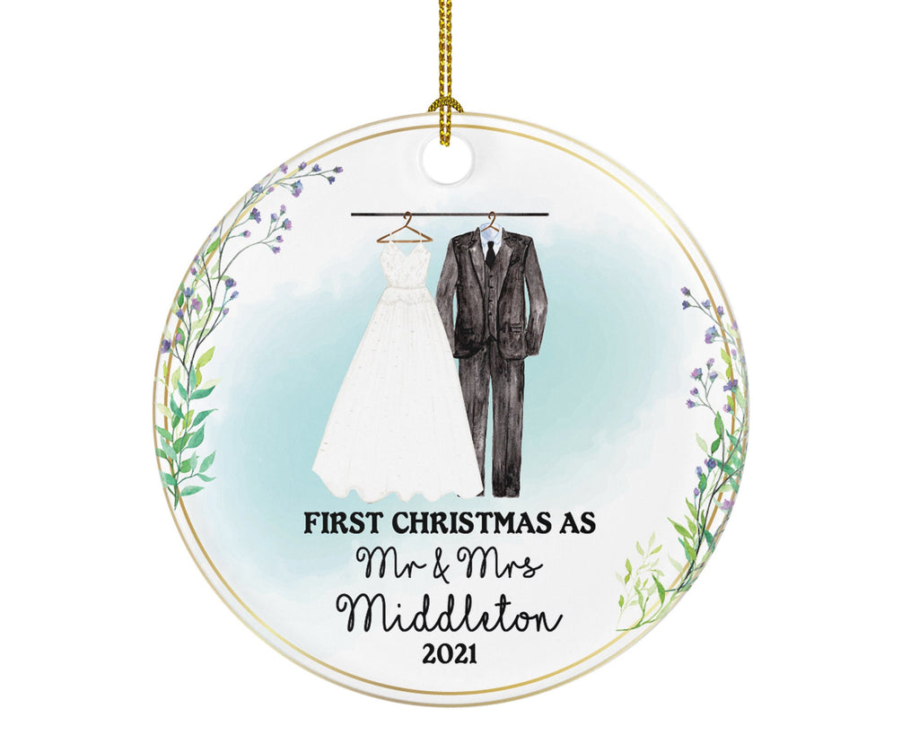 First Christmas as Mr & Mrs Wedding Gown Personalized Ornament - Just Married Newlywed Custom Mr. and Mrs. Marriage - Bride Groom Dress