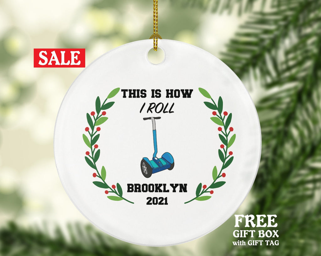 Electric Scooter Christmas Ornament Personalized - Hoverboard Riding Scooter Gift Motorized Kids Balance Board Wheel Scooter, Segway