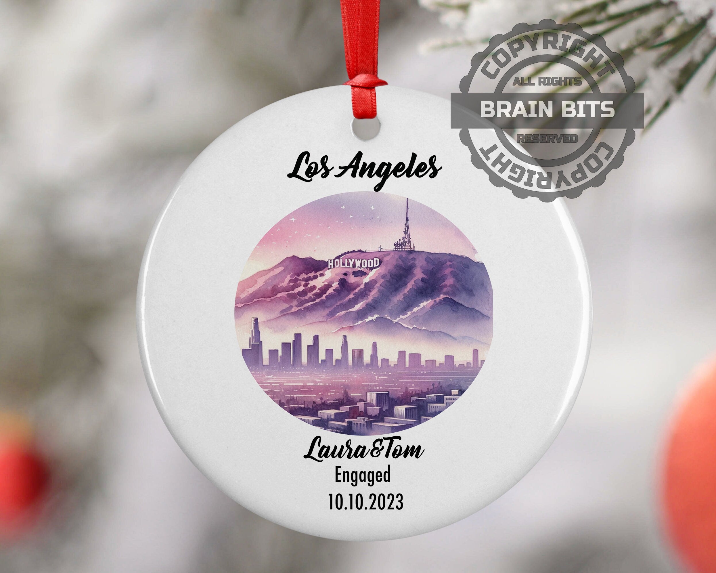 Los Angeles Ornament, Engagement, Married, Travel, Gift for Engaged Couple, Engagement Gift, Trip, Vacation Souvenir
