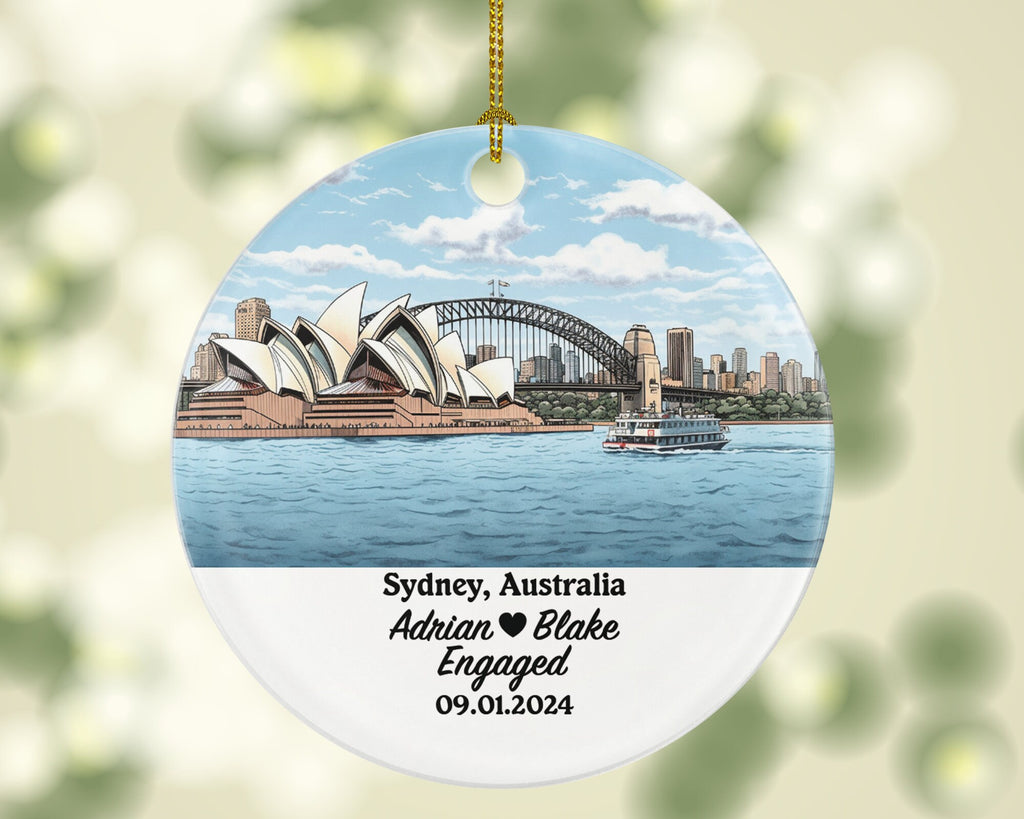 Sydney Christmas Ornament Personalized - Australia Engaged Married Family Together Couple Travel Honeymoon Engagement Marriage