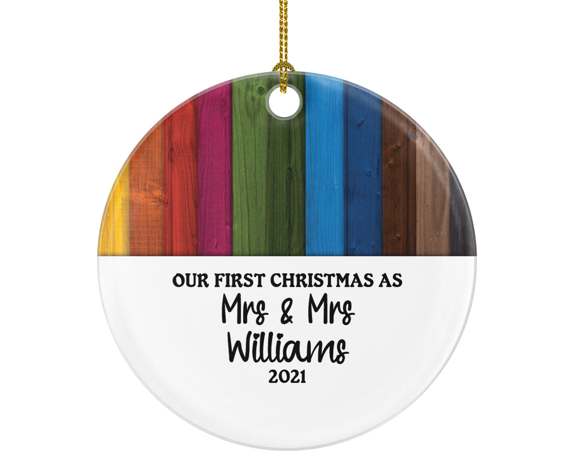Personalized Gay Lesbian Couple Christmas Ornament Pride Rainbow Color LGBT - Lgbtq - Gay Pride - Love is Love - Love Wins Same Sex Marriage