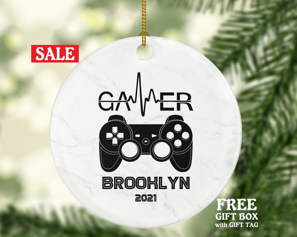 Video Game Player Heart Beat Gamer Christmas Ornament Personalized - Playing Game Controller Addict