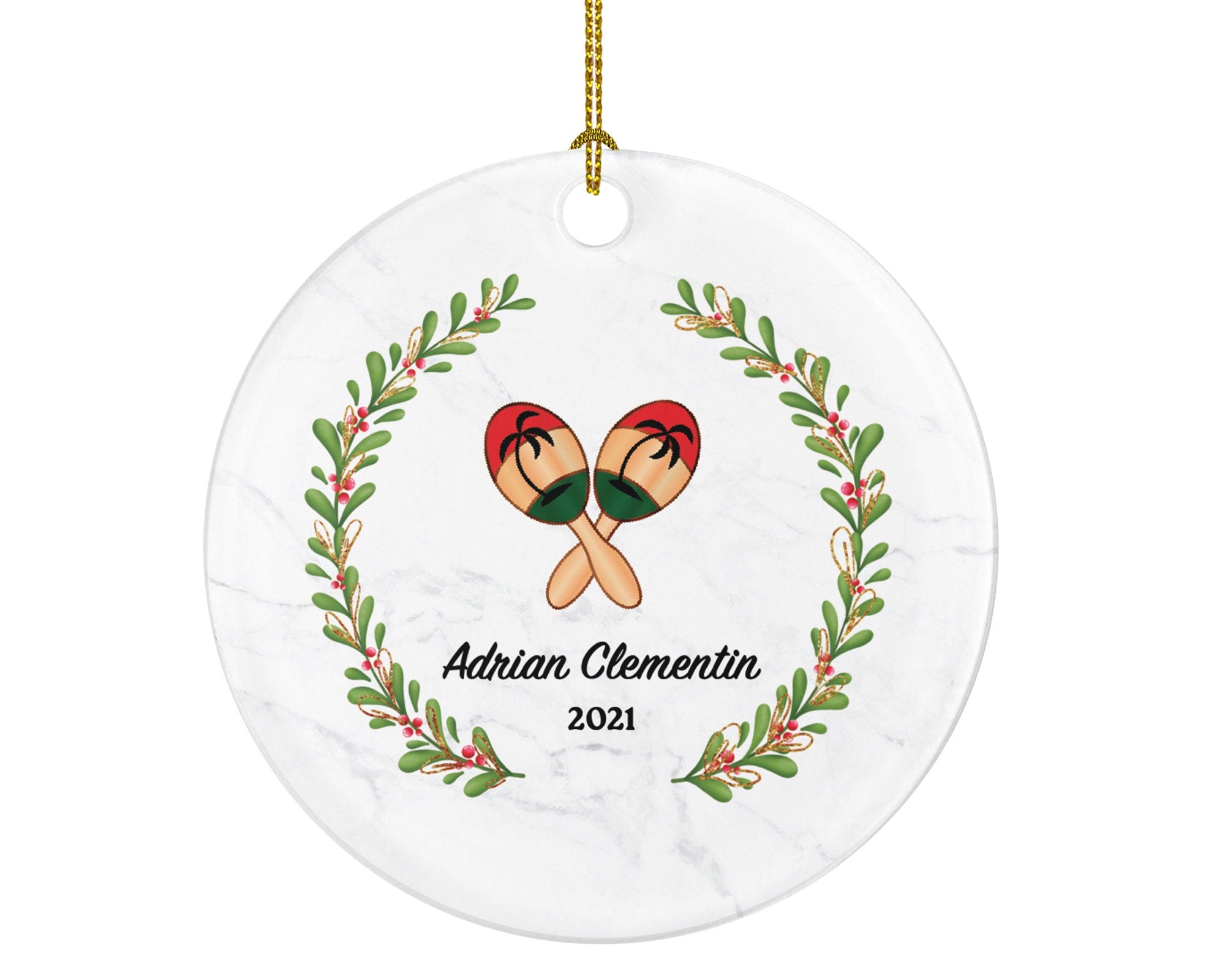 Maracas Christmas Ornament Personalized - Musical Instrument Playing Maracas Gift for Maracas Player - Custom Name Year